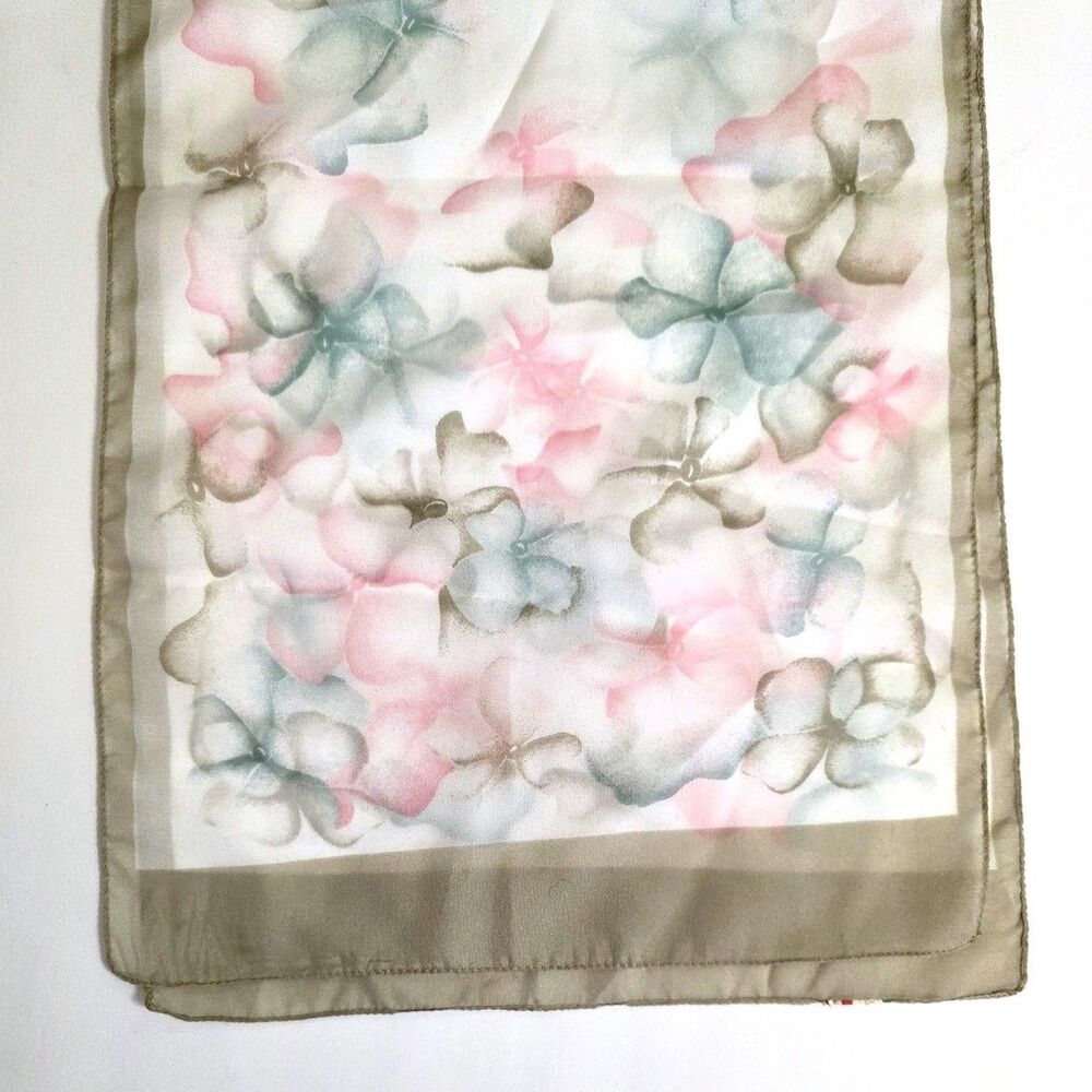 Vintage No-tag Scarf  Water-color Wild roses or dogwood flowers 11"x52"
